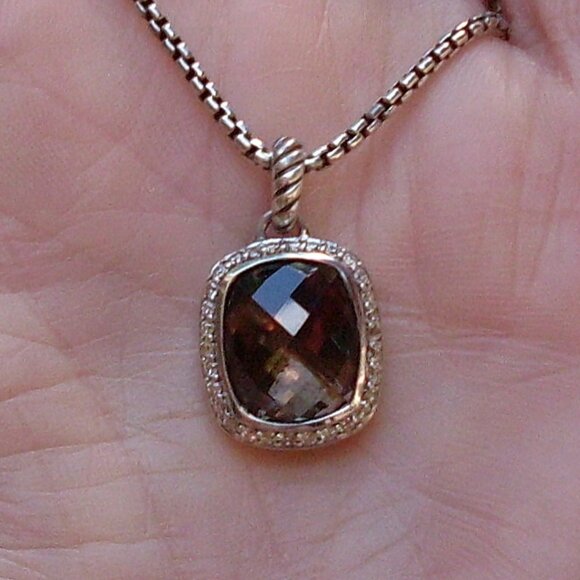 Retired David Yurman Noblesse Smoky Quartz & Diamond Pendant w/DY Chain - Picture 1 of 14
